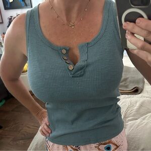 Women's Blue Ribbed Tank Top